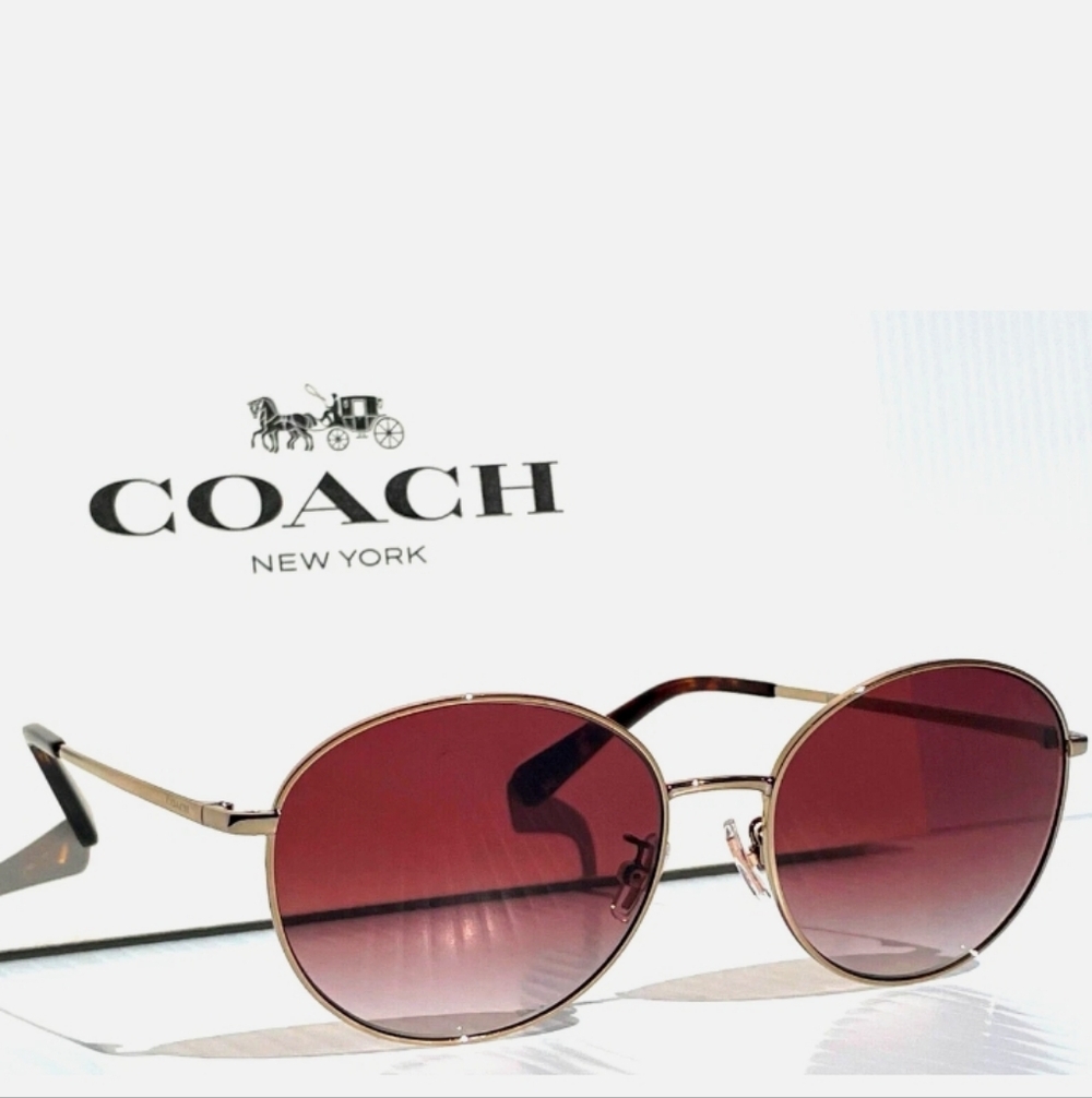 COACH NEW SHINY GOLD AVIATOR STYLE SUNGLASSES WITH ACCESORIES - Picture 2 of 8